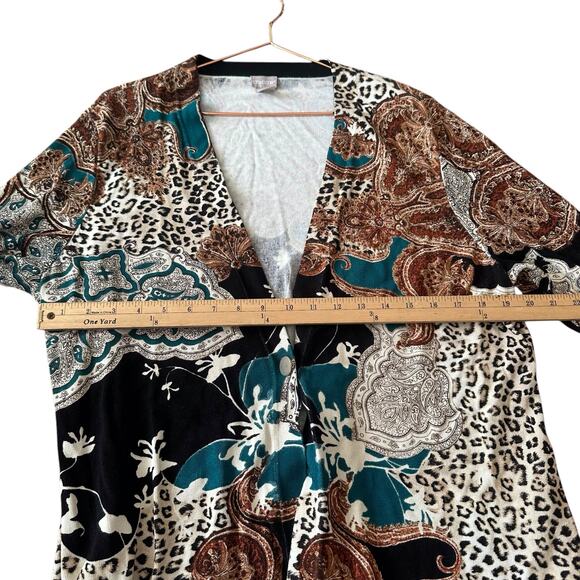 Chicos Paisley Animal Print Knit Cardigan Size 3 Large - Picture 6 of 6